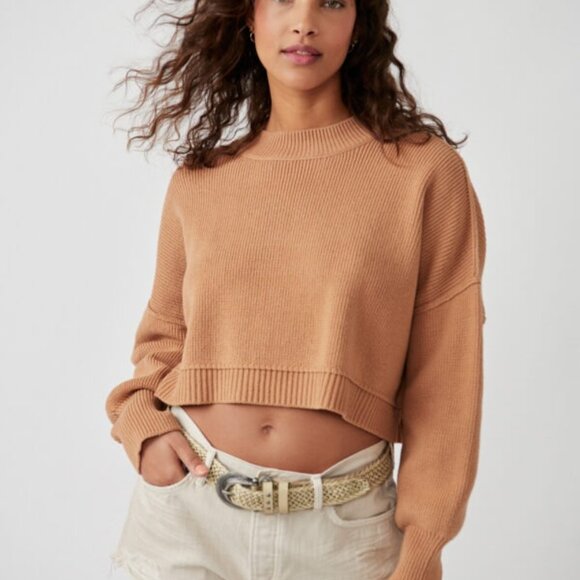 Free People Easy Street Crop Pullover oversized New with tags! Camel - Picture 1 of 14